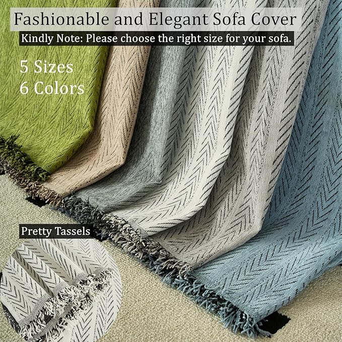 Nobildonna Sofa Cover Washable Soft Thicken Chenille Couch Cover with Tassel,Waterproof Sofa Slipcovers for 2 Cushion Couch,Loveseat,Futon Couch Furniture Protector Pet-Friendly,Yellow Green 71"x102"