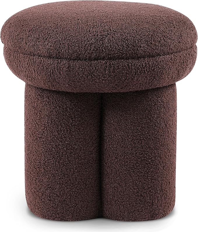 Furniture of America Rami Modern 18-inch Mushroom-Shape Upholstered Ottoman with Tri-Pillar Pedestal, Vanity Stool Chair, Small Foot Stool for Bedroom, Living Room, Entryway, Brown