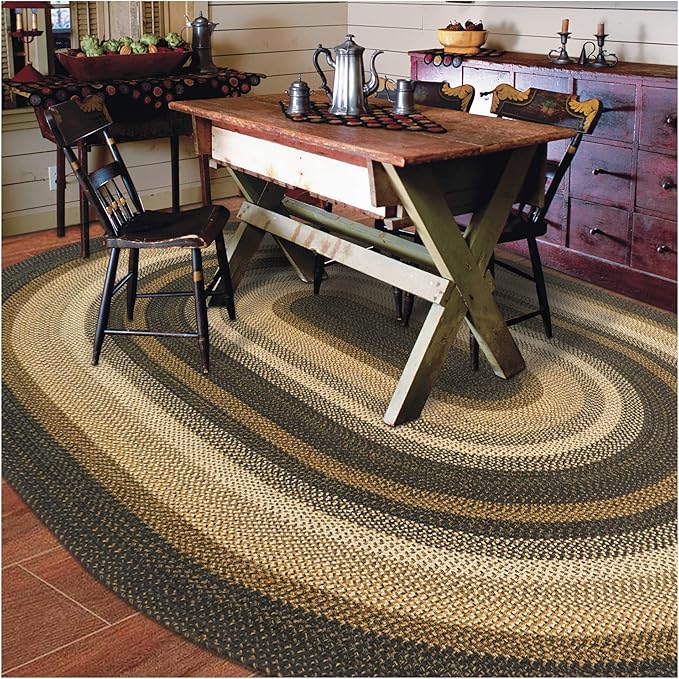 Homespice Kilimanjaro Jute Black 8x10' Braided Oval Area Rugs for Living Room, Bedroom Rug and Dining Room. Pet Friendly. Decor Styles- Farmhouse Rugs, Rustic, Vintage, Primitive, Country, Boho Rug
