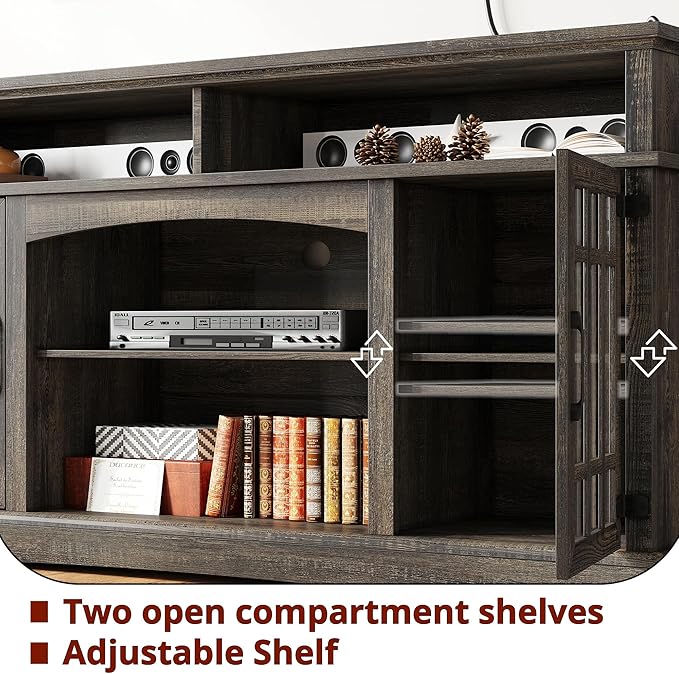 IRONCK Farmhouse TV Stand for 65 Inch TV, 32“Tall Entertainment Center with Power Outlets, Rustic TV Cabinet with Glass Door Media Console, TV Console for Living Room,Dark Rustic Oak