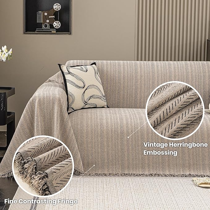 Nobildonna Sofa Cover Washable Soft Thicken Chenille Couch Cover with Tassel,Waterproof Sofa Slipcover for 2-3 Cushion Couch,Sectional Sofa,L-Shaped Furniture Protector Pet-Friendly,Brown 91"x118"