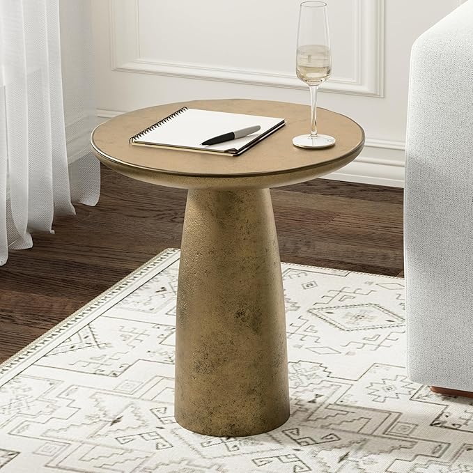 SIMPLIHOME Dominique Metal Table in Antique Brass, 18-inch Round, 19.75-inch Tall, Cast Aluminum Side Table for Living Room, Bedroom, Fully Assembled