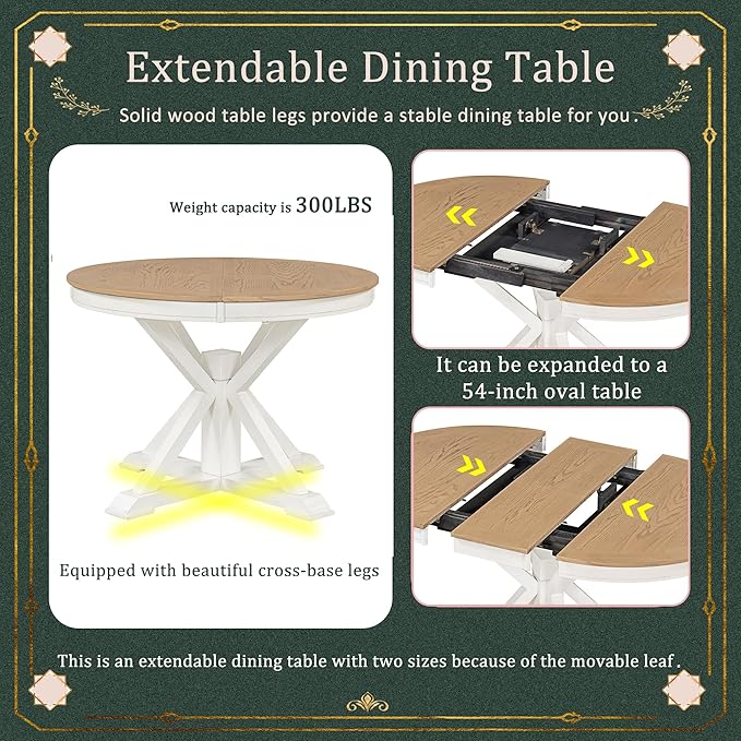 Need 42 Inch Round Dining Table Extendable to 54 Inch with 12" Leaf, Retro Expandable Kitchen Table for Dining Room & Living Room, Solid Wood (Oak)