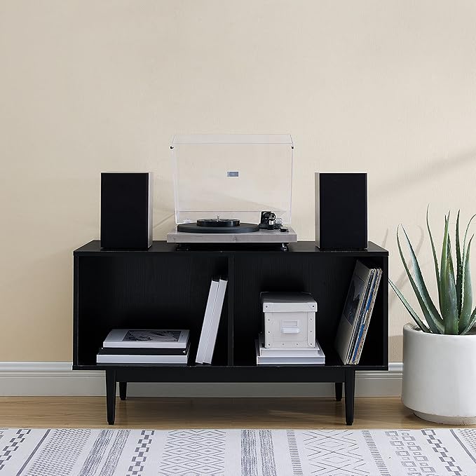 Crosley Furniture Liam Medium Vinyl Record Storage TV Stand and Entertainment Center, Media Console, Black