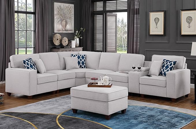 Leio Sectional Modular Sofa with Ottoman for Living Room, Apartment, Bedroom, Office, Dorm