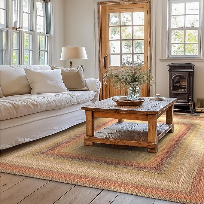 Homespice Kingston Jute Braided Rugs for Bedroom 4x6' – Ideal as Multicolor Country Rugs for Living Room and Bedroom