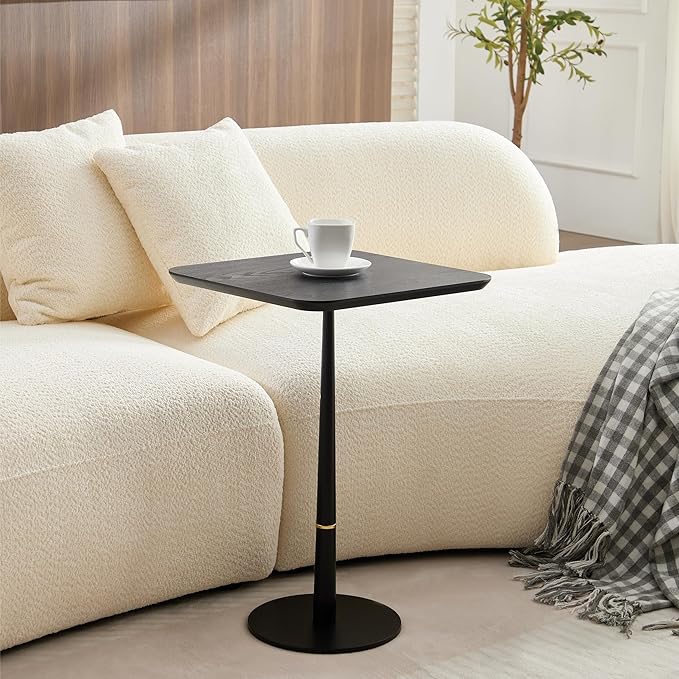 Small Side Table for Small Spaces Living Room, Tall End Side Table for Sofa Couch, Square Drink Coffee Tables, Modern Martini Cocktail Beverage Pedestal Stand for Bedroom, Black