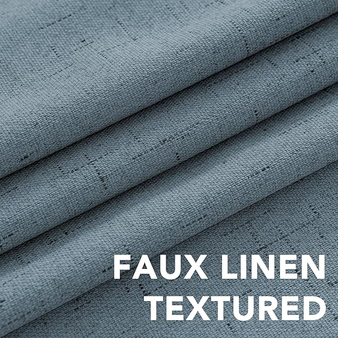 H.VERSAILTEX Linen Blackout Curtains Durable Thick Textured Linen Look 100% Blackout Patio Door Curtain Anti Rust Grommet Extra Wide Sliding Door Curtain Panel, W100 x L84 inch - Stone Blue