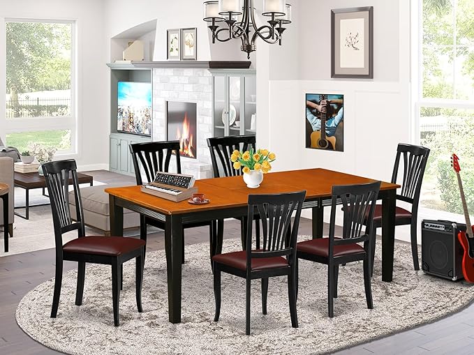 East West Furniture QUAV7-BCH-LC 7 Piece Kitchen Table Set Consist of a Rectangle Dining Table with Butterfly Leaf and 6 Faux Leather Dining Room Chairs, 40x78 Inch, Black & Cherry
