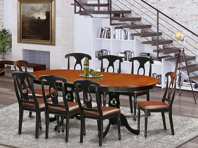 East West Furniture PLKE9-BCH-LC 9 Piece Dining Room Furniture Set Includes an Oval Kitchen Table with Butterfly Leaf and 8 Faux Leather Upholstered Dining Chairs, 42x78 Inch, Black & Cherry