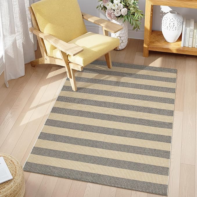 OJIA Washable Outdoor Rug 4'x6', Cotton Woven Outdoor Patio Rug Tan Front Porch Rug Outdoor Door Mat Entryway Rugs Indoor Area Rugs Floor Mat for Backyard/Entry/Kitchen/Bedroom/Living Room