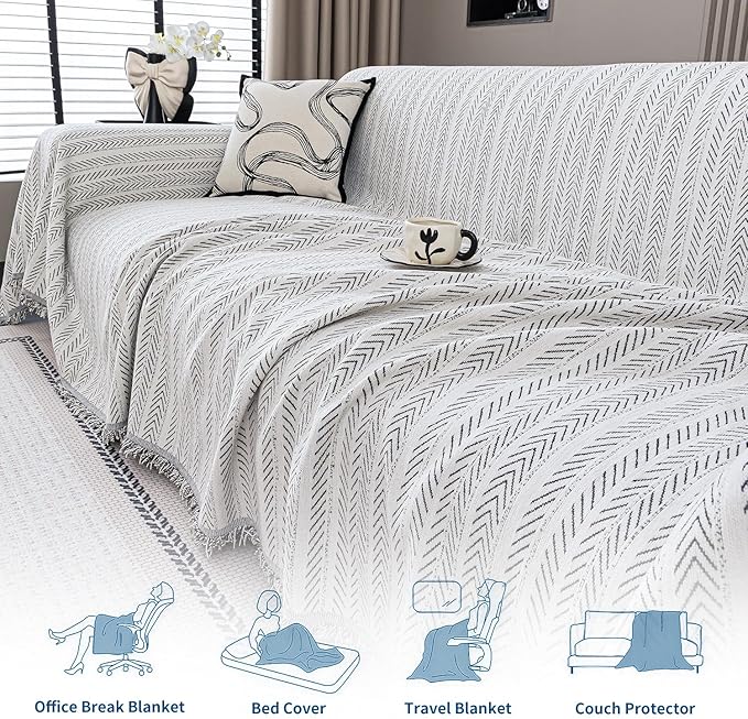 Nobildonna Sofa Cover Washable Soft Thicken Chenille Couch Cover with Tassel,Waterproof Sofa Slipcover for 3-4 Cushion Couch,Sectional Sofa,L-Shaped Furniture Protector Pet-Friendly,Beige 71"x150"