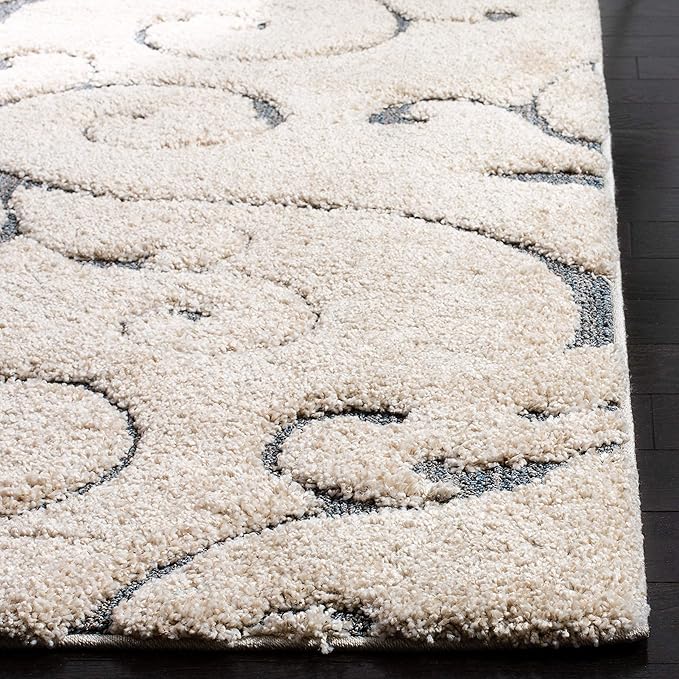 SAFAVIEH Florida Shag Collection Area Rug - 9' Square, Beige & Blue Grey, Scroll Design, Non-Shedding & Easy Care, 1.2-inch Thick Ideal for High Traffic Areas in Living Room, Bedroom (SG455-1155)