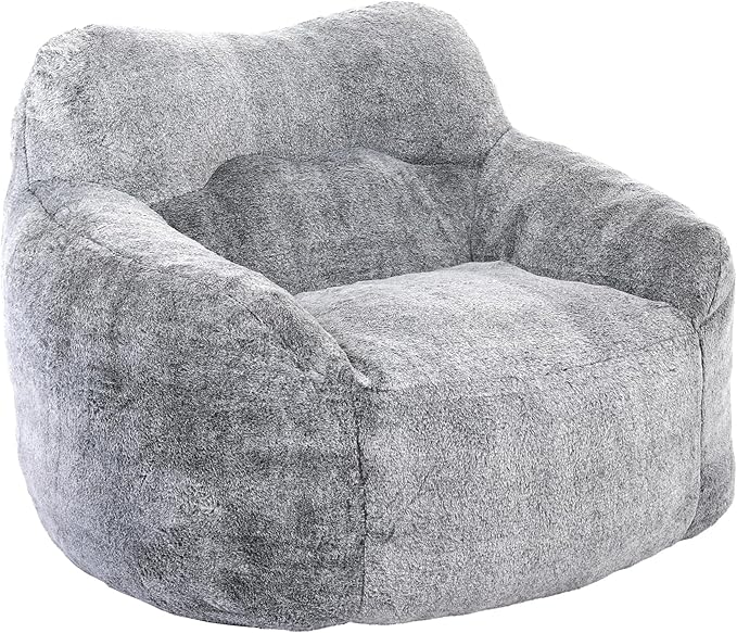Furniliving Bean Bag Chair, Giant Bean Bag Chair Stuffed Floor Sofa for Adults Comfy Bean Bag Sofa with Back Support, Oversized Bean Bag Couch for Living Room Bedroom Dorm Office, Teddy, Dark Grey