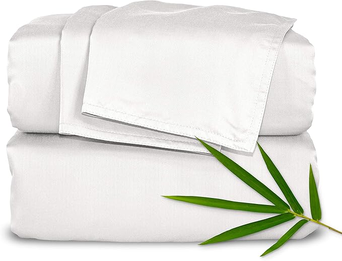 Twin XL Sheets by Pure Bamboo, Genuine 100% Organic Viscose Derived from Bamboo Bed Sheet Set, Luxuriously Soft & Cooling, Double Stitching, Lifetime Quality Promise (Twin XL, White)