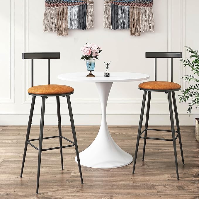 Bar Stools, Set of 2 High Kitchen Barstools, Bar Chairs with Backrest and Footrest, Industrial Counter Stools with PU Soft seat, for Kitchen, Living Room, Pub, Rustic Brown BS-013RB