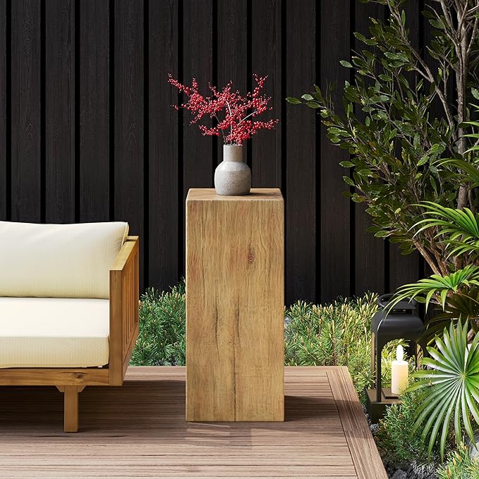 Christopher Knight Home Bard 33.75" Square Living Room Side Table, Wood-Like Distressed Finish End Table, Decorative Accent Table for Indoor Outdoor Usage, Space Saving Furniture, Natural