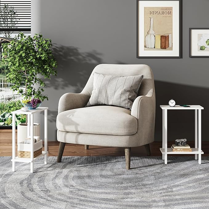 TUTOTAK Small Side Table, Narrow End Table, Set of 2, Skinny Sofa Table, Slim Nightstand, Couch Table, Living Room, Bed Room, White TB01BW0622