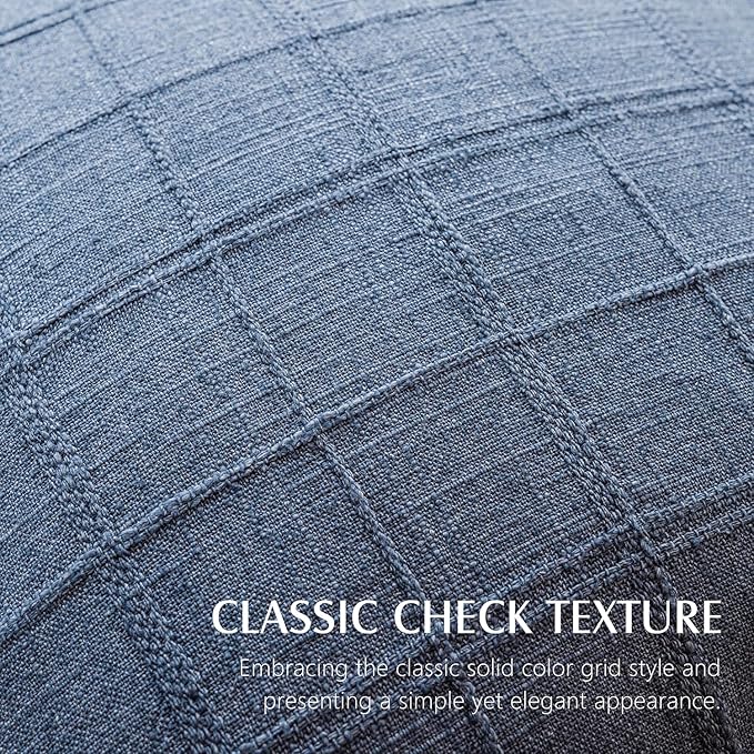 Foindtower Set of 2 Decorative Linen Check Throw Pillow Covers Neutral Farmhouse Vintage Cushion Covers Modern Coastal Boho Home Decor for Sofa Chair Couch Bedroom Living Room Outdoor,24×24 Inch,Blue