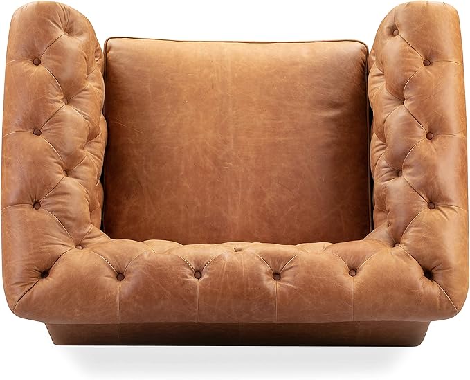 POLY & BARK Lyon Leather Lounge Chairs - Set of 2 - Cognac Tan Full-Grain Leather Upholstery – Modern Upholstered Accent Chair for Living Room or Bedroom – Indoor Lounge Seating with Lasting Comfort