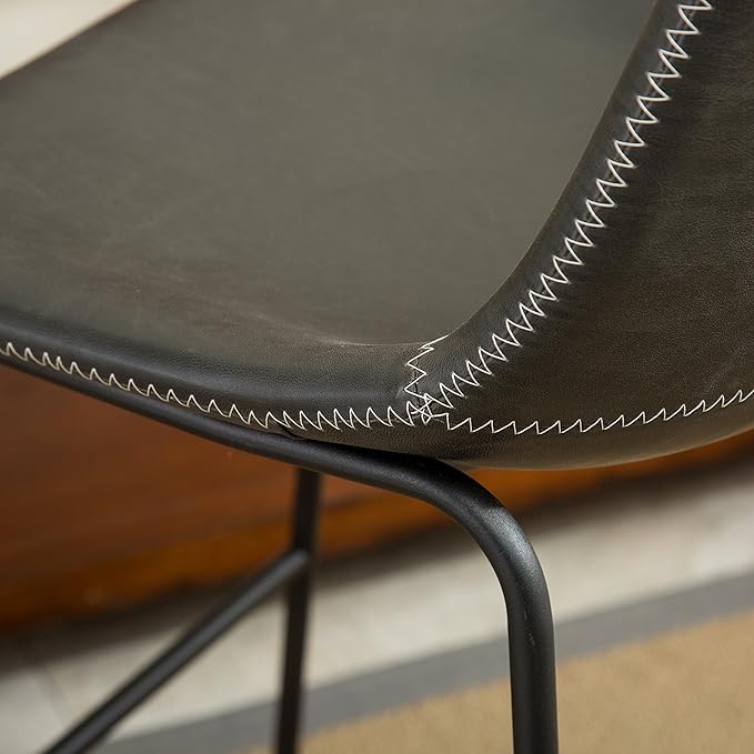 Roundhill Furniture Lotusville Vintage PU Leather Bar Stools, Antique Gray, Set of 2