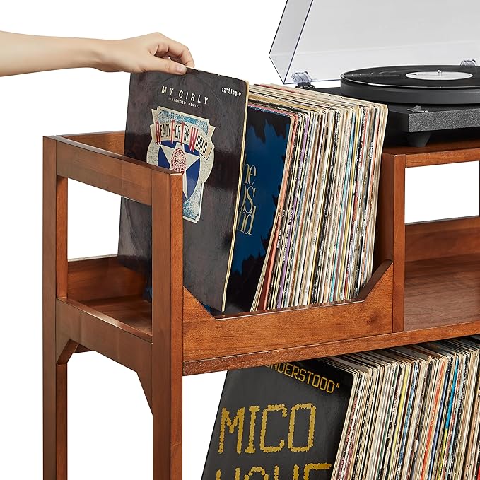 Crosley Furniture Asheville Mid-Century Modern Media Console Record Player Stand, Storage for Vinyl Records, Medium, Walnut