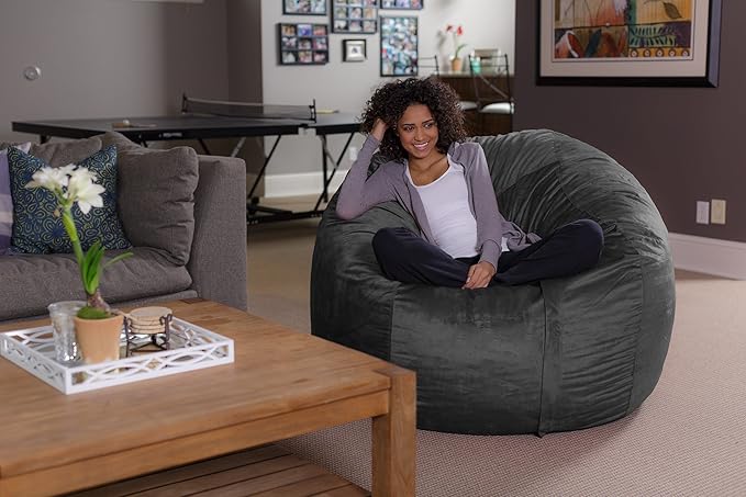 Sofa Sack Bean Bag Chair - Plush, Ultra Soft - Memory Foam Bean Bag Chair with Microsuede Cover - Stuffed Foam Filled Furniture and Accessories for Dorm Room 5 Feet - Charcoal