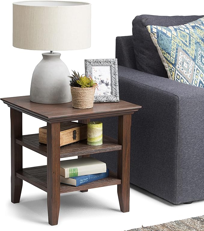 SIMPLIHOME Acadian SOLID WOOD 19 Inch Wide Square Transitional End Table in Farmhouse Brown, For the Living Room and Bedroom