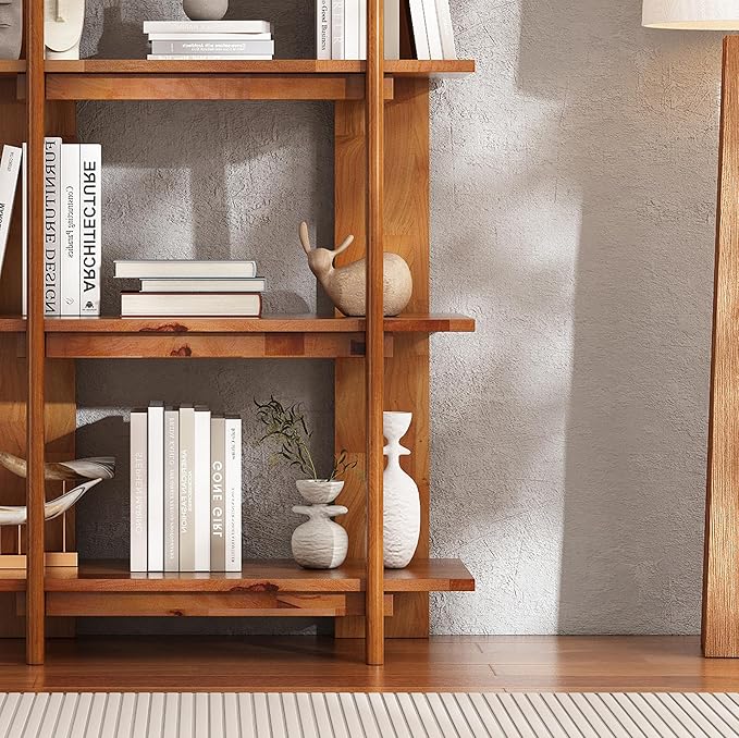 Christopher Knight Home Milio Modern 4 Shelf Bookcase, Acacia Solid Wood Book Organizer with Non-Slip Foot Pads, Sturdy Open Storage Shelf, Big Book Shelf, Floor Standing Unit, 70.20'' Height, Teak