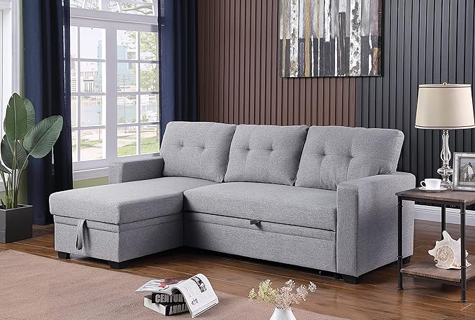 Devion Furniture Philly 4-in-1 Convertible L Shaped Couch with Pull Out Bed and Storage, Sectional Sleeper Sofa with Reversible Chaise for Living Room, Apartment, Bedroom, Office
