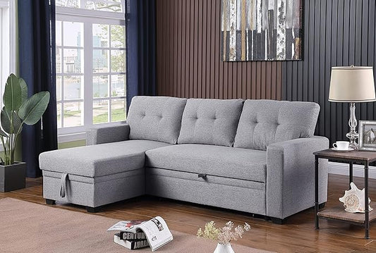 Devion Furniture Philly 4-in-1 Convertible L Shaped Couch with Pull Out Bed and Storage, Sectional Sleeper Sofa with Reversible Chaise for Living Room, Apartment, Bedroom, Office