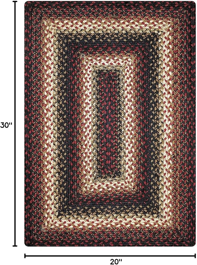 Prescott Jute Braided Rugs 20x30 - Primitive Black and Burgundy Rug for Entryway, Kitchen and Bathroom