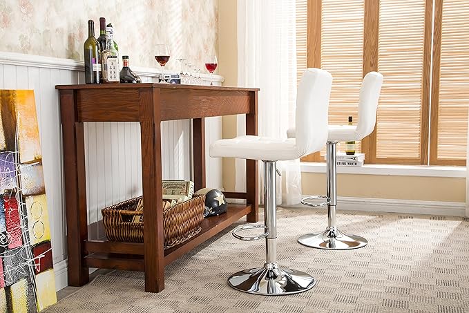 Roundhill Swivel PU Leather Adjustable Hydraulic Bar Stool, White, Set of 2