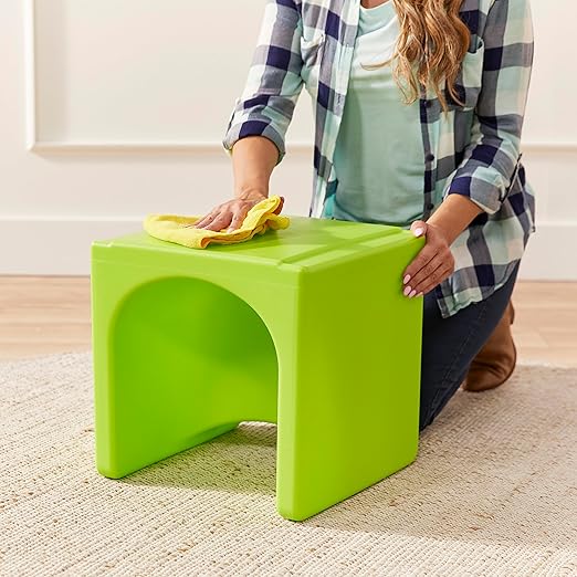 ECR4Kids Tri-Me Table and Cube Chair Set, Multipurpose Furniture, Lime Green, 3-Piece