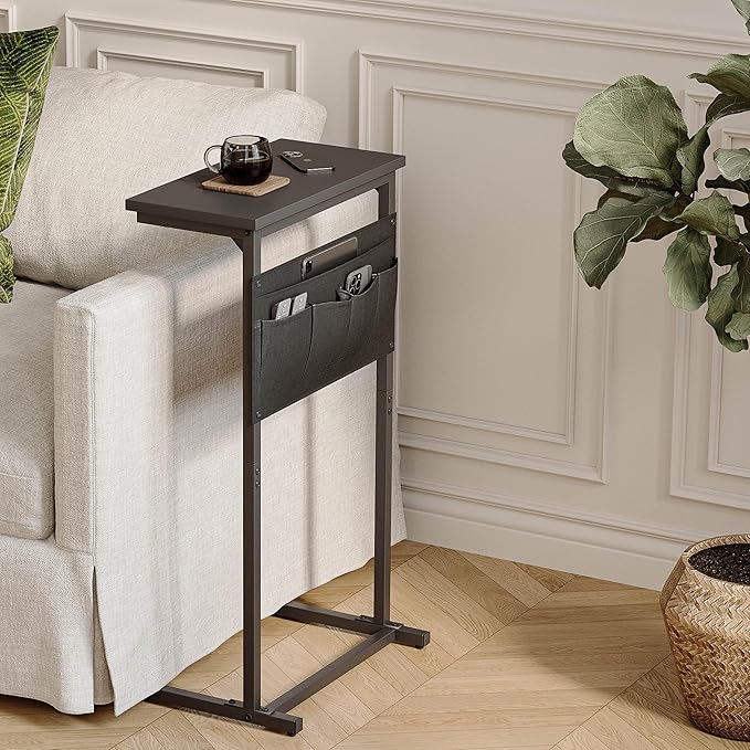 C Shaped End Table Set of 2, Side Table for Sofa, Small TV Tray, Couch Table with Storage Bag for Small Space, Living Room, Bedroom, Home Office LET501B (2 Black)