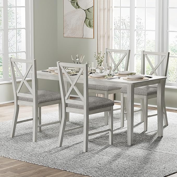 Solid Wood Dining Chairs, Part of Dining Table Set, Mix and Match Table, Chairs Sold Separately for Dining Room, Kitchen, Grey