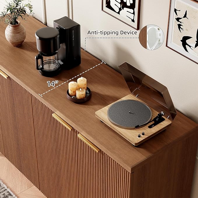Sideboard Buffet Cabinet with Storage, 4 Doors Wood Entryway Cabinet, Modern Accent Cabinet with Solid Wood Feet & Adjustable Shelves, Multifunctional Console Table for Living Room, Kitchen, Hallway