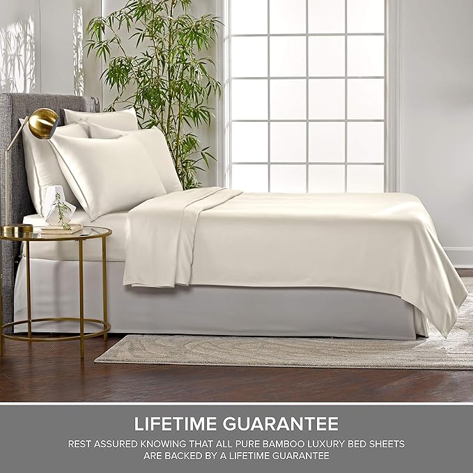 Short Queen Sheets by Pure Bamboo for RV Camper (60"x75") - Genuine 100% Organic Viscose Derived from Bamboo Bed Sheet Set, Soft & Cooling, Lifetime Quality Promise (Short Queen, Ivory)