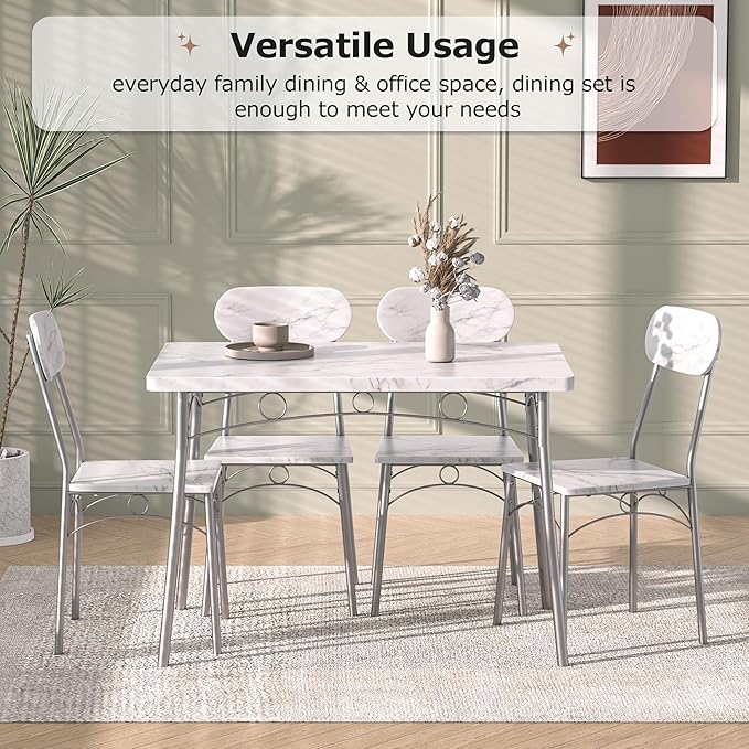 VECELO 5-Piece Dining Table Set for 4, Kitchen Rectangular Dinette with Wooden Chairs for Small Space, Apartment, Breakfast Nook, White
