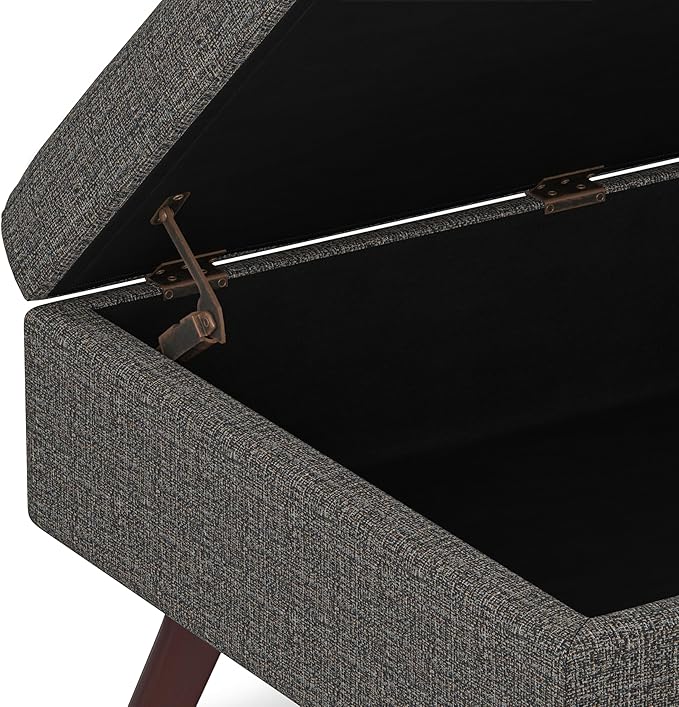 SIMPLIHOME Owen 34 inch Wide Mid Century Modern Rectangle Coffee Table Storage Ottoman in Ebony Tweed Look Fabric, Assembled, for the Living Room, Entryway and Family Room