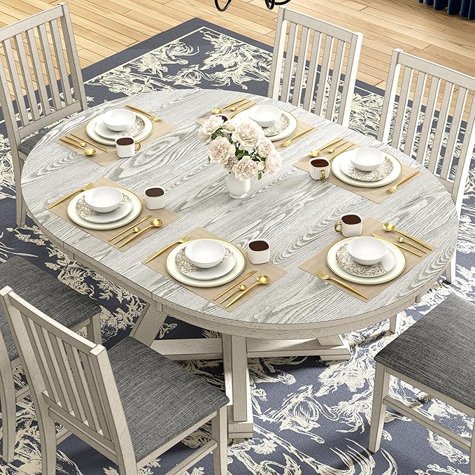 6-Piece Solid Wood Dining Table Set for 6, Modern Breakfast Dinette Kitchen Table with Chairs for Dining Room, Kitchen, Grey