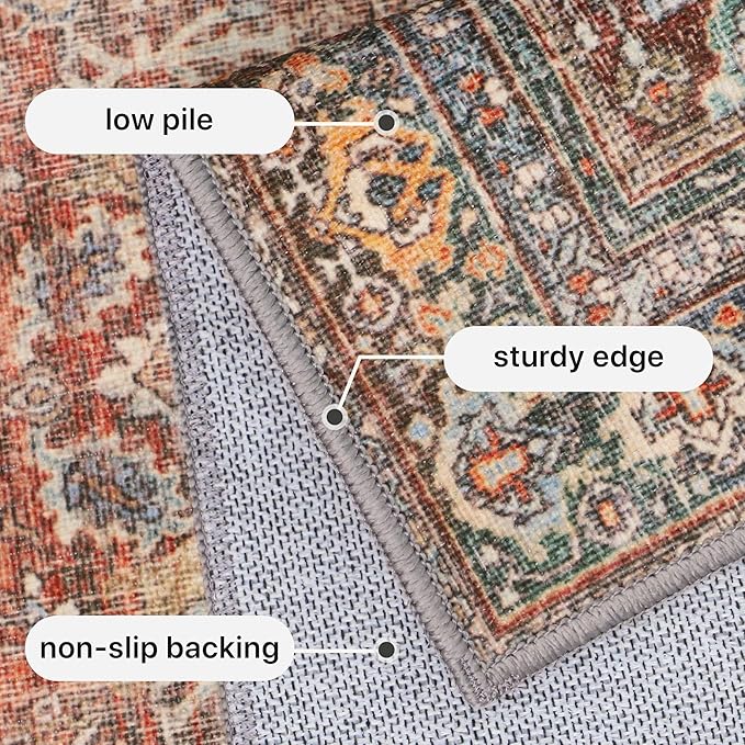 GENIMO 2x5 Runner Rugs for Hallway, Machine Washable Non Slip Vintage Rugs, Low Pile Lightweight Soft Print Rug for enrtyway, Corridor, Home Office, Kitchen, Terracotta Indigo