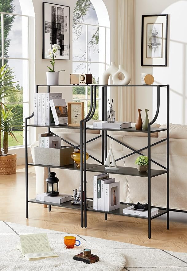 4 Tier Bookshelf, Entryway Standing Shelf Units with Storage, Small Bookcases with Open Shelves, Home Storage Shelving for Bedroom, Study, Living Room, Wood Grey