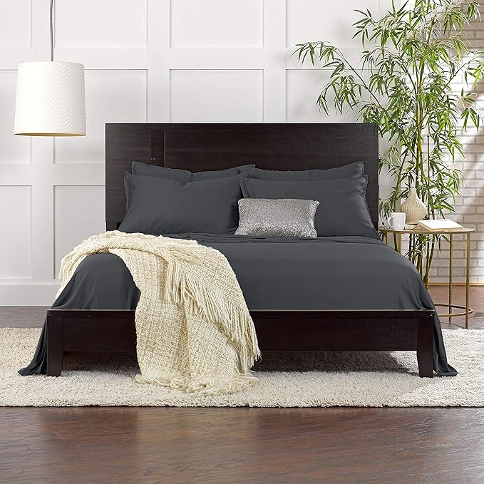 Twin Sheets by Pure Bamboo, Genuine 100% Organic Viscose Derived from Bamboo Bed Sheet Set, Luxuriously Soft & Cooling, Double Stitching, Lifetime Quality Promise (Twin, Charcoal)