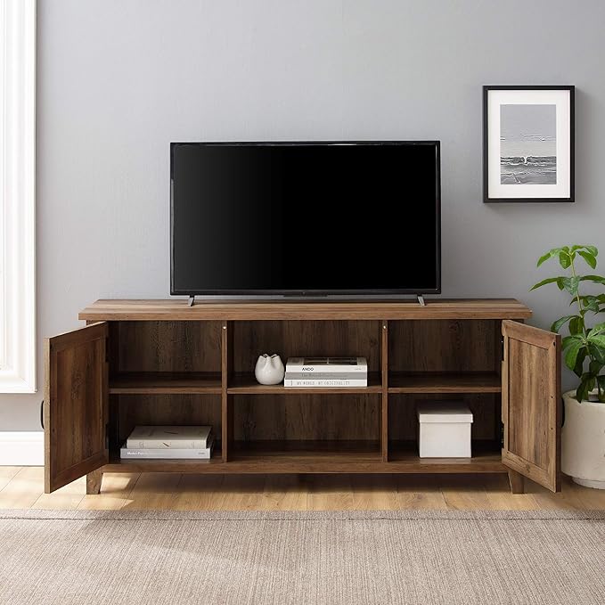 Walker Edison Buren Classic Grooved Door TV Stand for TVs up to 65 Inches, 58 x 16 x 24 inches, Rustic Oak