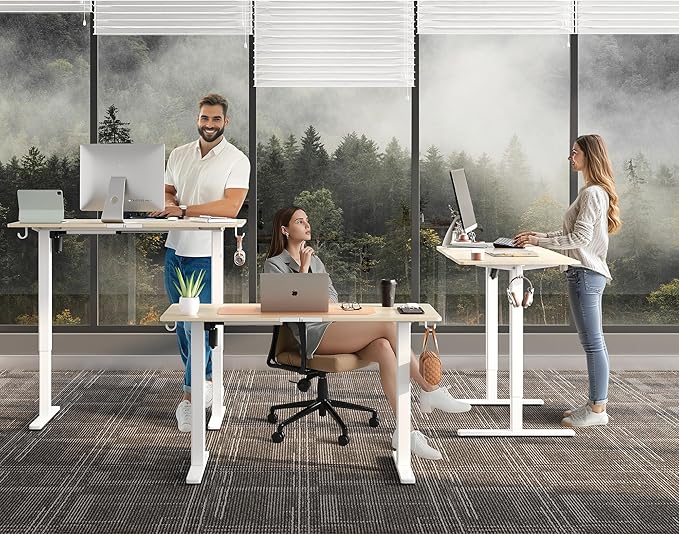 Electric Standing Desk Adjustable Height 40"x24" Stand Up Desk with Lockable Wheels Ergonomic Sit Stand Desk for for Work Office Home Computer Workstation (Nature)