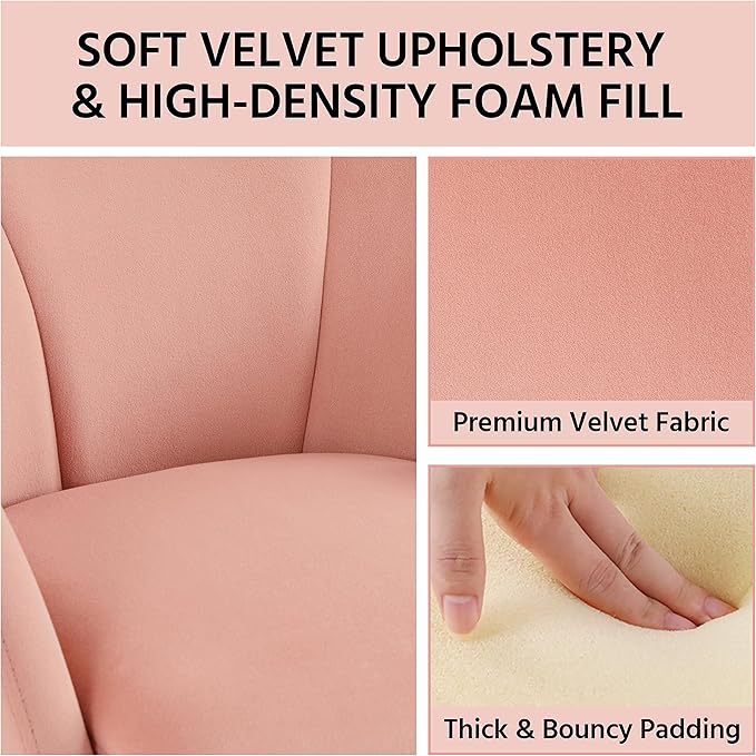 Yaheetech Flower Shape Velvet Vanity Chair, Modern Side Armchair Makeup Chair no Wheels with Golden Metal Legs for Living Room/Dressing Room/Bedroom/Home Office/Kitchen, Pink