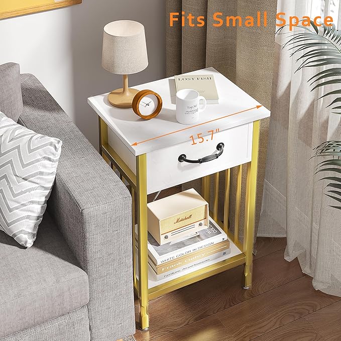VECELO Nightstands, Industrial Side Table/End Tables with Drawer and Storage Shelf, Night Stands for Bedroom, Living Room, Wood Metal Furniture, Easy Assembly