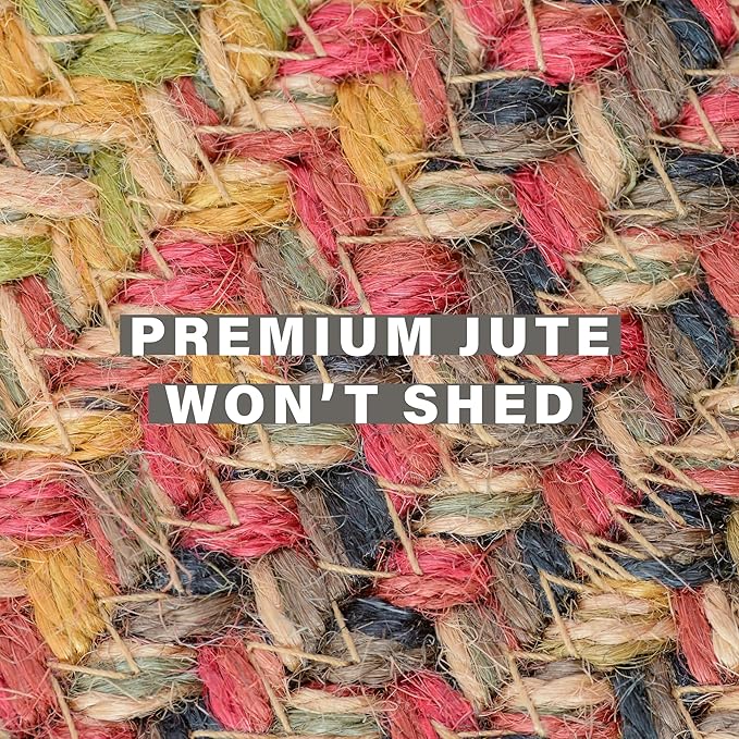 Homespice Kingston Jute Braided Area Rugs 8x10' – Ideal as Multicolor Dining Room Rugs for Under Table for Country Decor