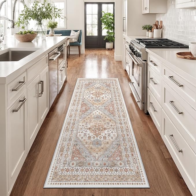 zesthome Runner Rug 2x5 - Stain Resistant Machine Washable Rug, Non Slip Vintage Hallway Runner Rugs, Low Pile Lightweight Runners for Kitchen, Entryway and Corridor